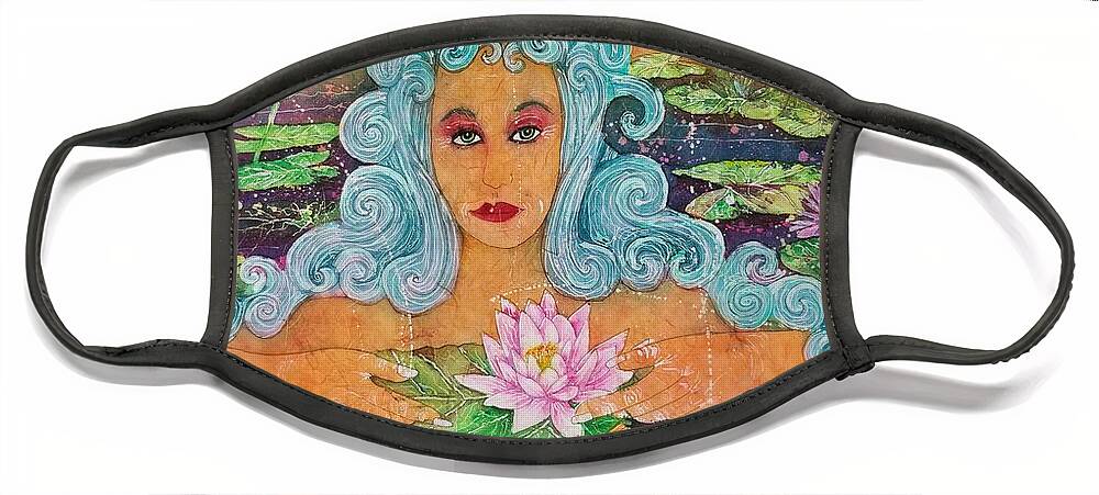Gold Fish Water Lily Face Mask featuring the painting Waterlilly Garden Goddess by Carol Losinski Naylor