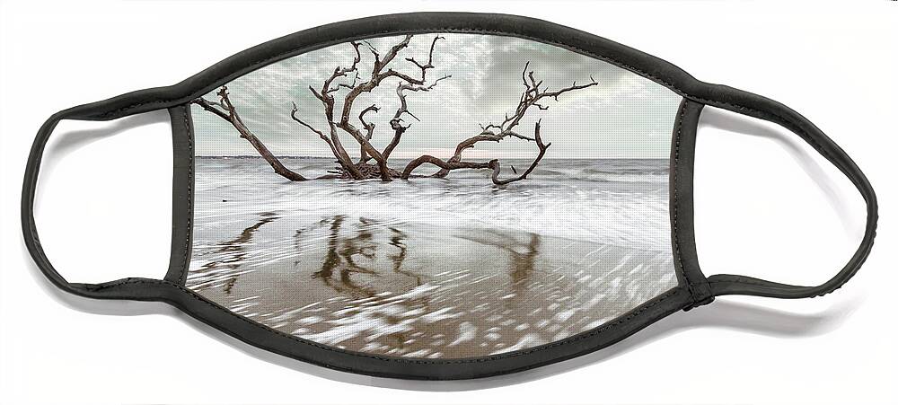 Clouds Face Mask featuring the photograph Wave Movement Jekyll Island Soft Beachhouse Cottage Hues by Debra and Dave Vanderlaan