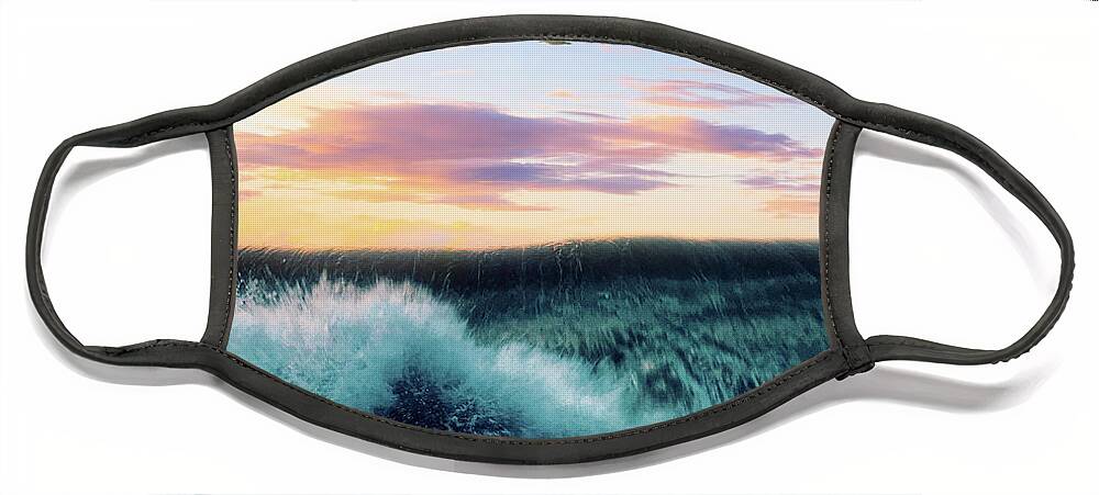 Seagulls Face Mask featuring the digital art Waves Crashing At Sunset by Phil Perkins