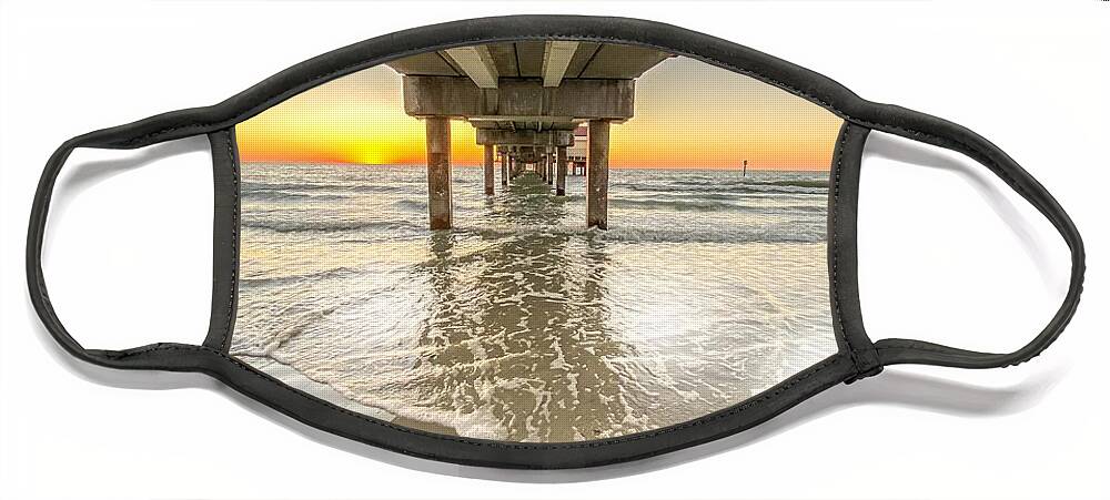 Clearwater Beach Pier Face Mask featuring the photograph Waves under Clearwater Beach Pier by Susan Rydberg