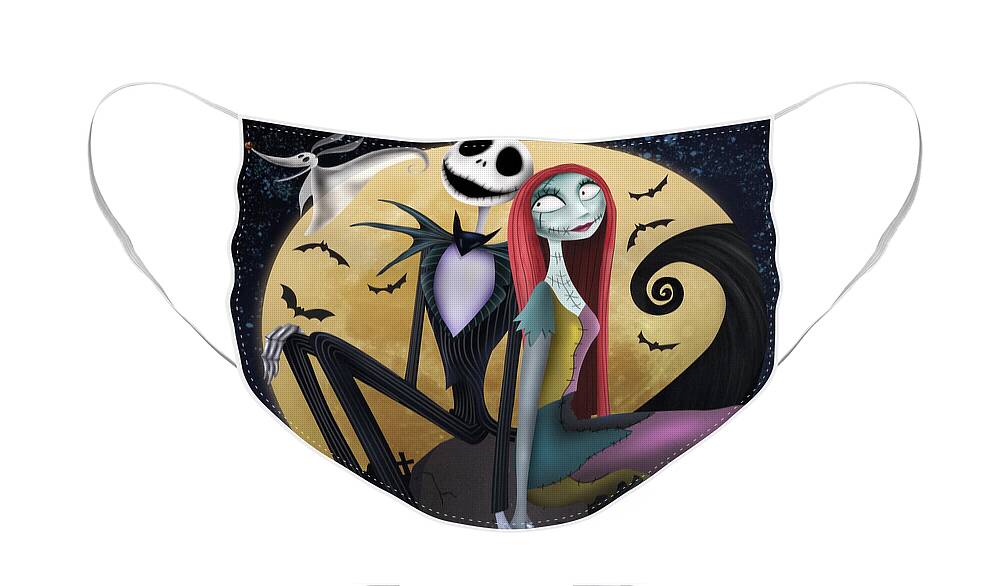 Nightmare Before Christmas Face Mask featuring the drawing We belong together... by Alessandro Della Pietra