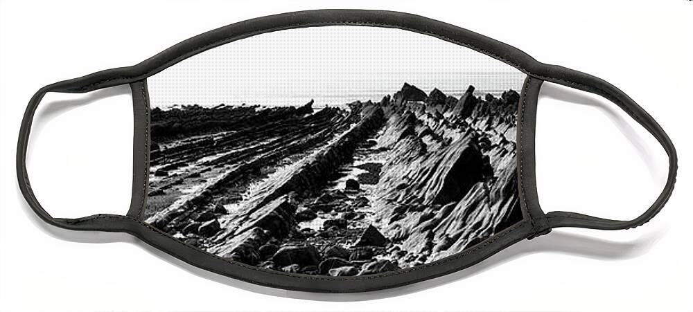 Coast Face Mask featuring the photograph Welcombe Mouth beach North Devon South West Coast Path black and white 2 by Sonny Ryse
