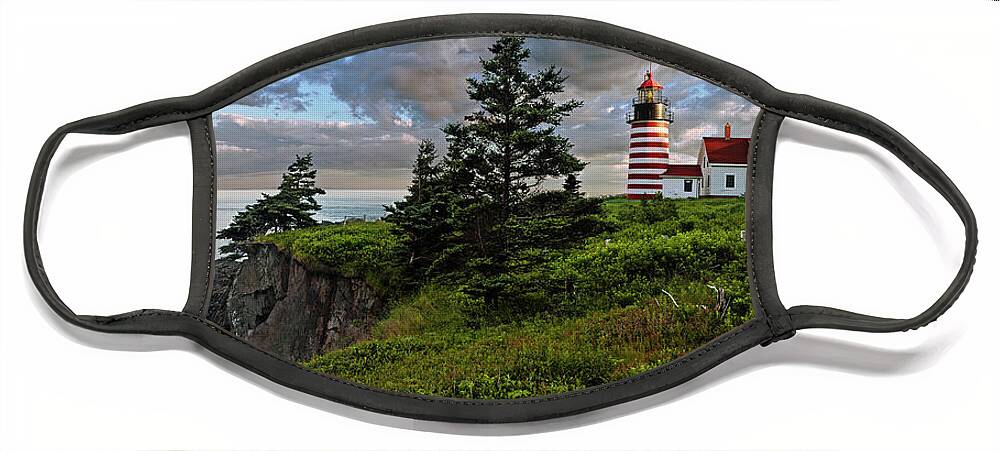 Lighthouse Face Mask featuring the photograph West Quoddy Head Lighthouse Panorama by Marty Saccone