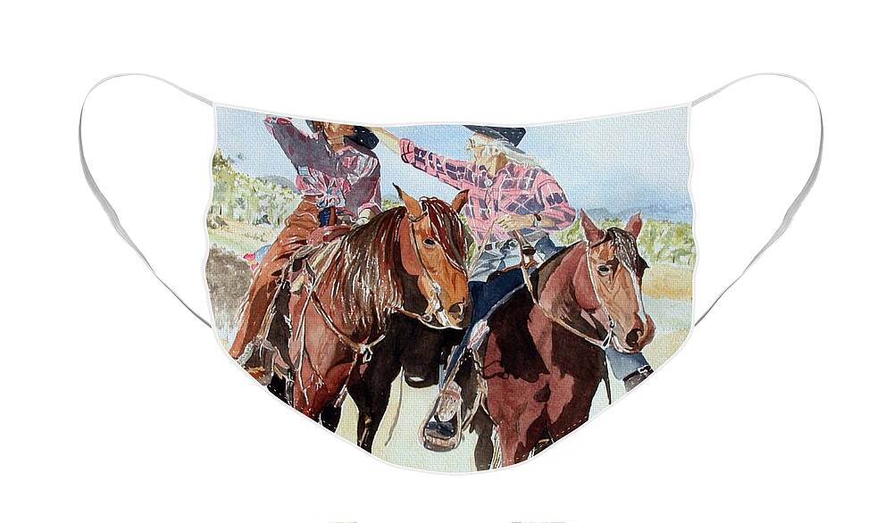 Horses Face Mask featuring the painting Western Romance by Sandie Croft