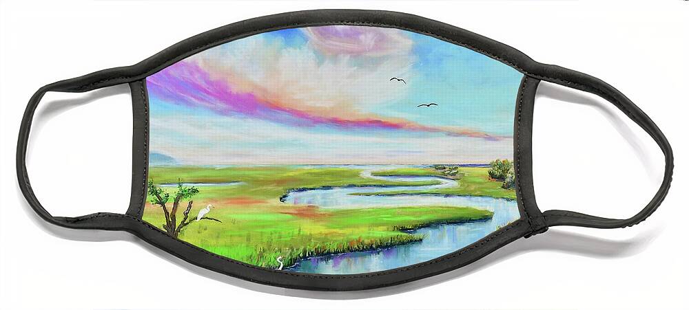 Marsh Face Mask featuring the pastel Wetland Birds by Mary Scott