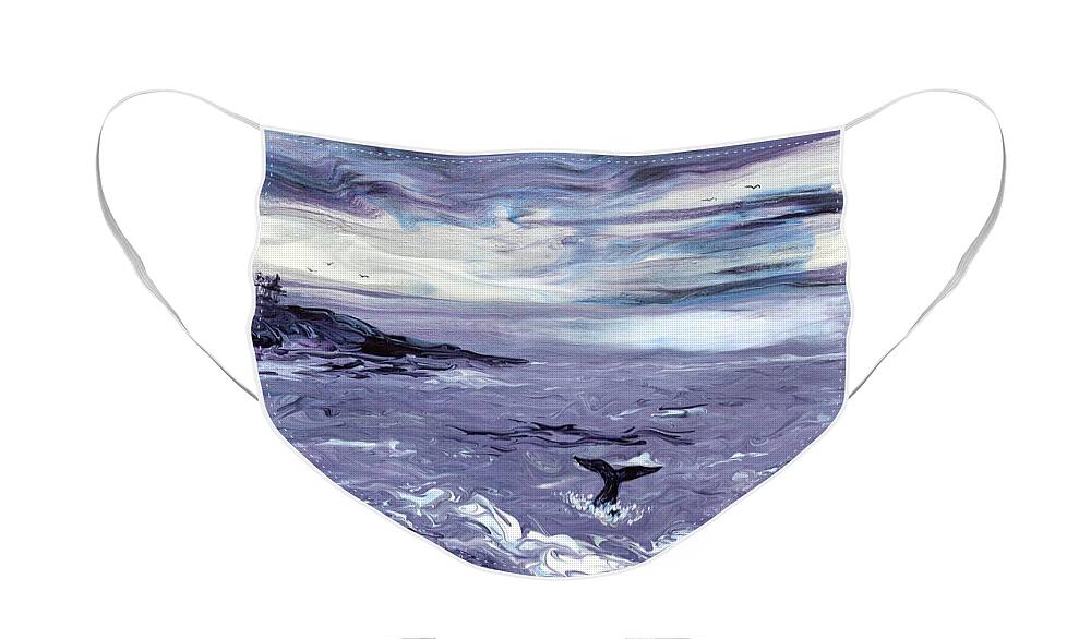 Whale Face Mask featuring the painting Whale Tail in Depoe Bay by Laura Iverson