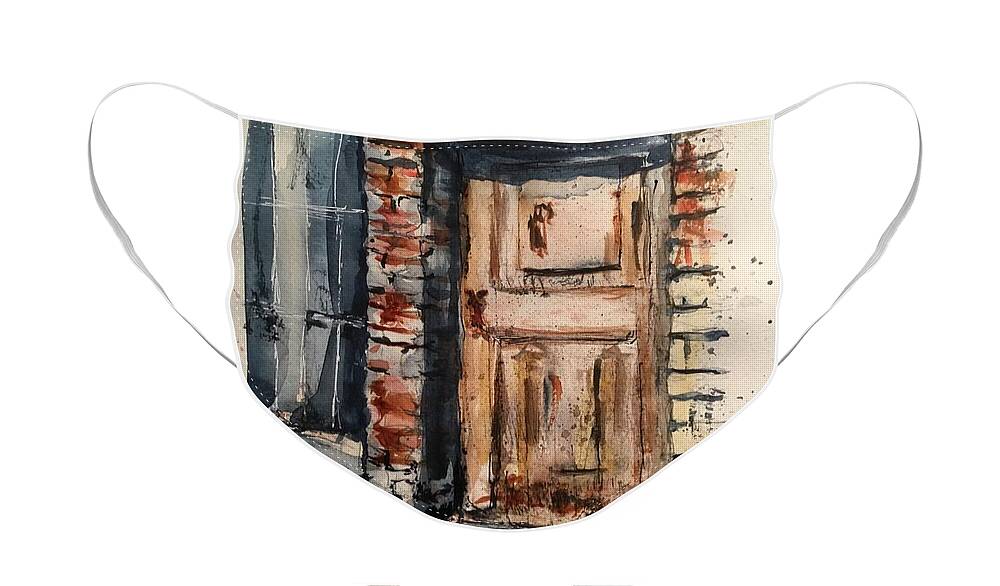 Door Face Mask featuring the painting What is behind the door by Sonia Mocnik