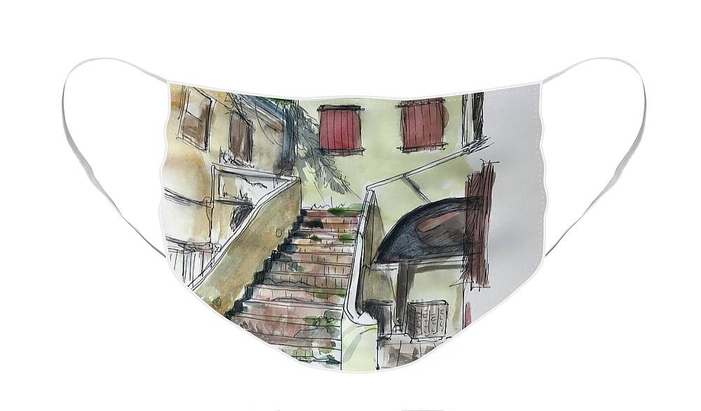 Caribbean Architecture Face Mask featuring the drawing Where do they go? by Sonia Mocnik