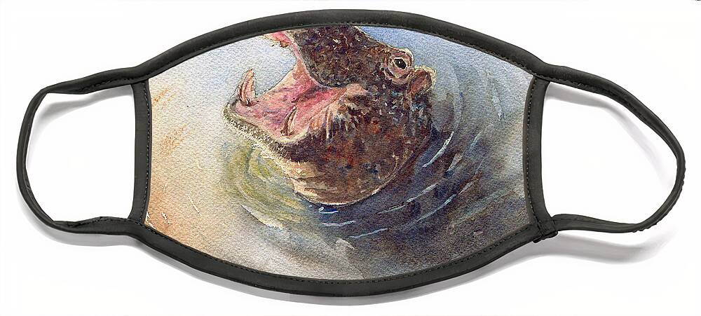 Hippo Face Mask featuring the painting Where's Lunch by June Hunt