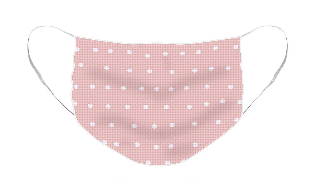 Dots Face Mask featuring the drawing White Dots On Baby Pink by Ashley Rice