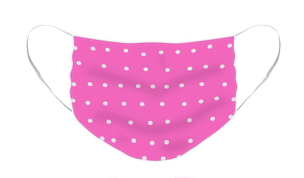 Dots Face Mask featuring the digital art White Dots On Hot Pink by Ashley Rice