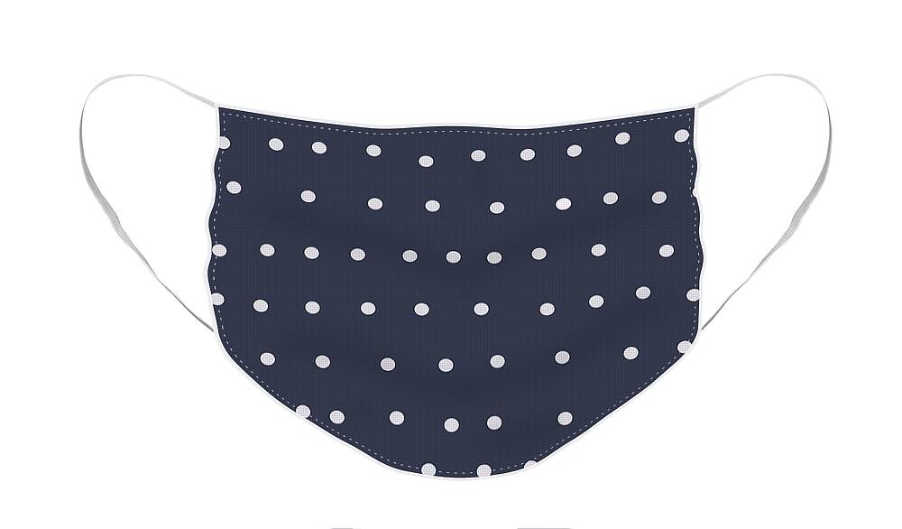 Dots Face Mask featuring the digital art White Dots On Navy Blue by Ashley Rice