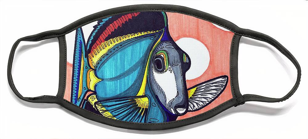 White Faced Tang Face Mask featuring the drawing White Faced Tang by Creative Spirit