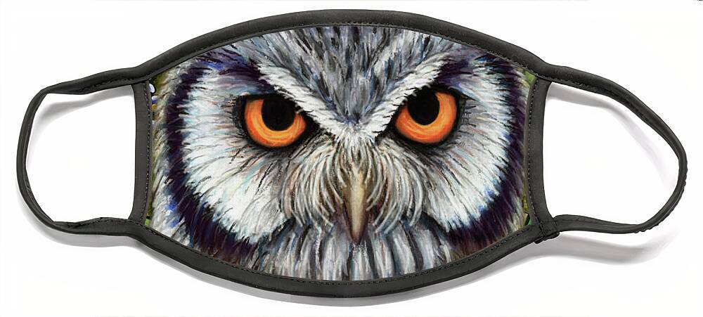 Owl Face Mask featuring the painting White Faced Woodland Scops by Amy E Fraser