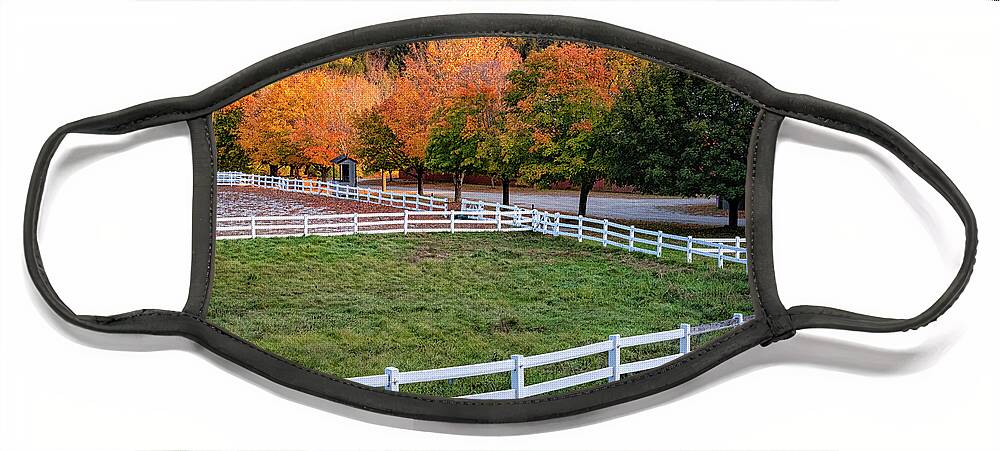 Grafton Vermont Face Mask featuring the photograph White Fence In Autumn by Tom Singleton
