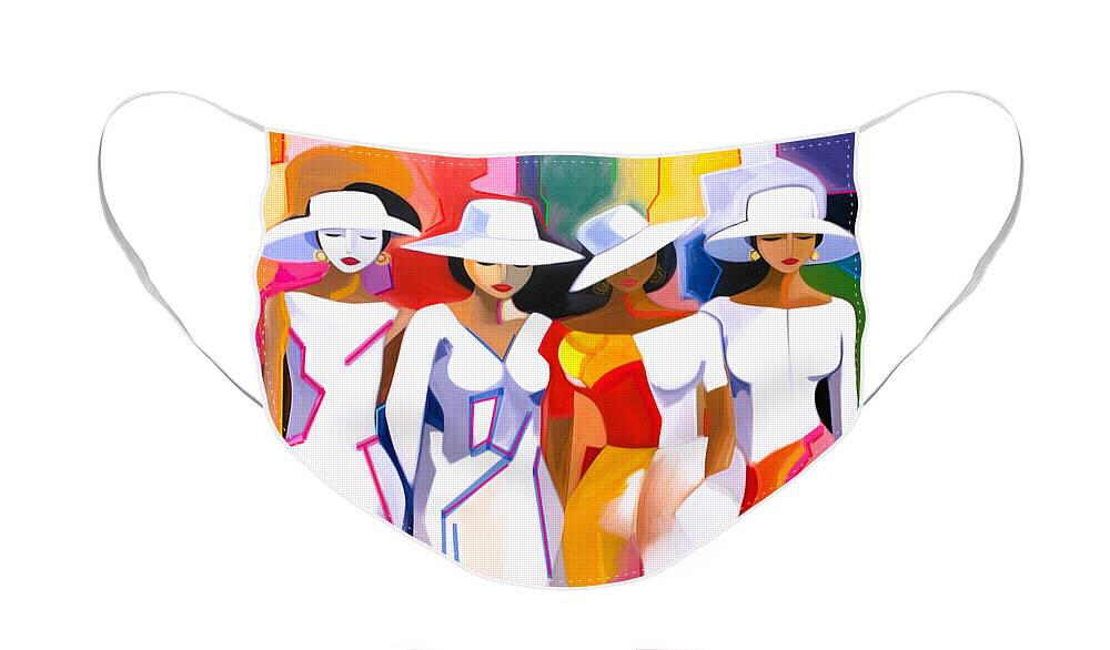Women Face Mask featuring the painting White Hats II Art Print by Crystal Stagg