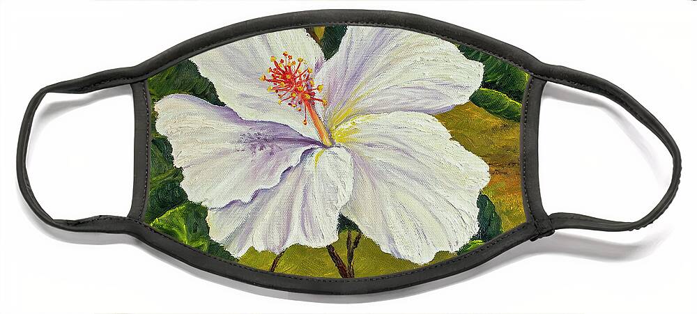 Flower Face Mask featuring the painting White Hibiscus by Darice Machel McGuire