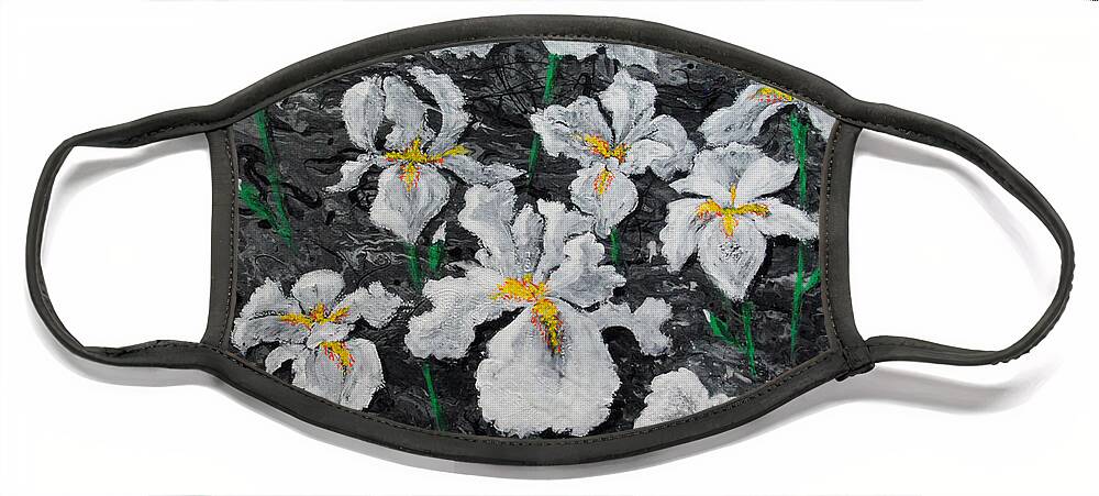 Floral Face Mask featuring the painting White Irises by Vallee Johnson
