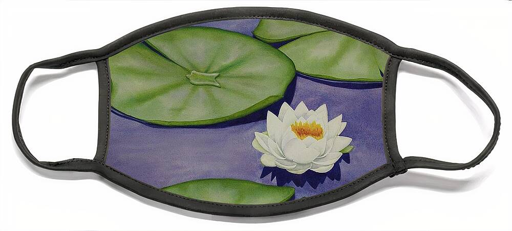 Kim Mcclinton Face Mask featuring the painting White Lotus and Lily Pad Pond by Kim McClinton