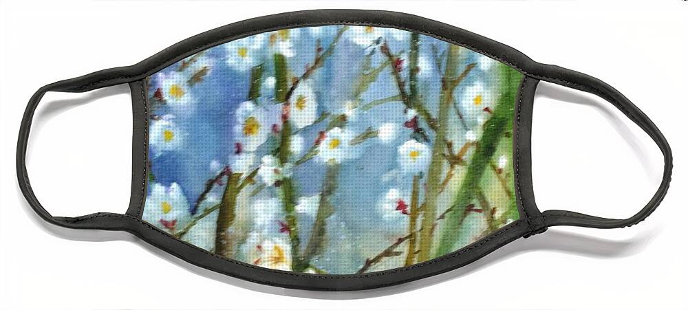 White Flowers Face Mask featuring the painting White Plum Blossoms by Betty M M Wong