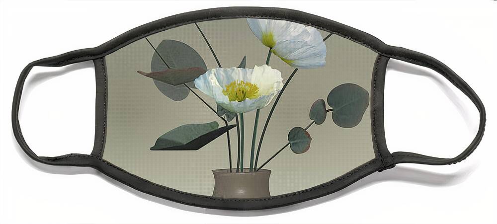 Poppy Face Mask featuring the digital art White Poppies in Vase by M Spadecaller