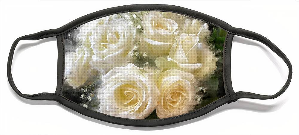 Flowers Face Mask featuring the digital art White Roses and Baby's Breath by Lois Bryan
