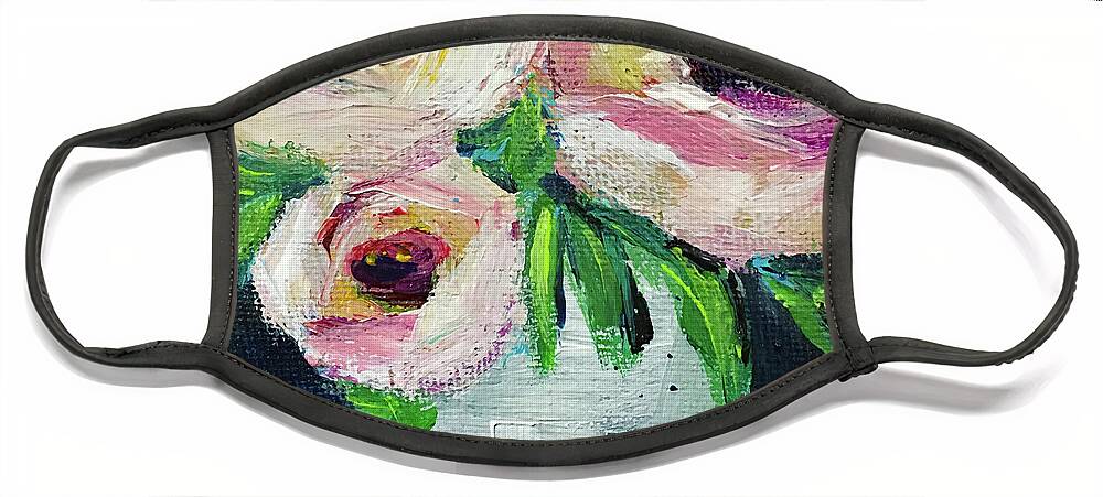 Roses Face Mask featuring the painting White Roses in a White Vase by Roxy Rich