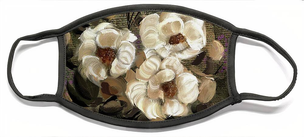 Flower Face Mask featuring the digital art White Roses by Lois Bryan