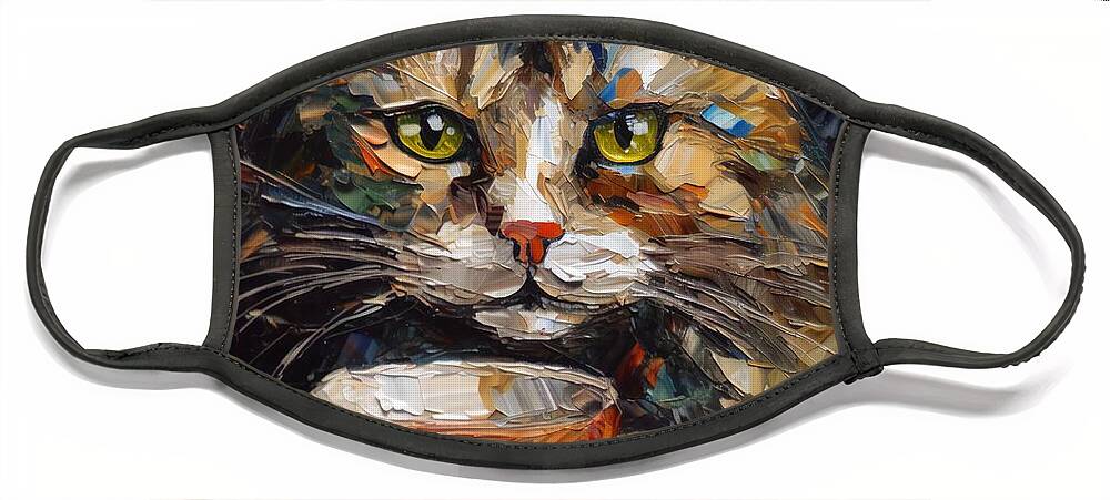 Cat Face Mask featuring the digital art Who Drank My Coffee by Caito Junqueira