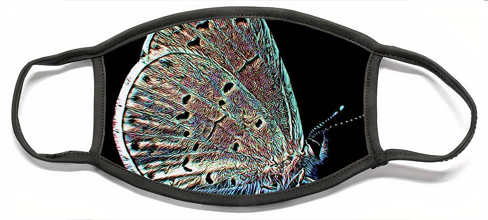 Art Face Mask featuring the digital art Wild Butterfly on Black Background by Artful Oasis