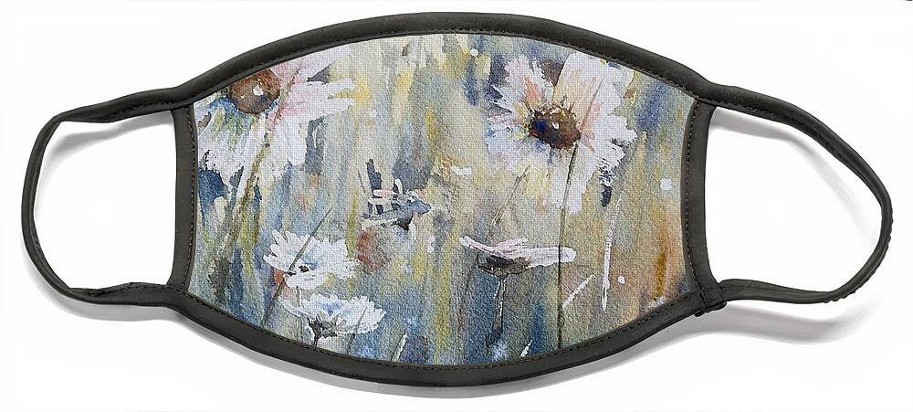 Watercolour Art Face Mask featuring the painting Wild Daisies by Sheila Romard