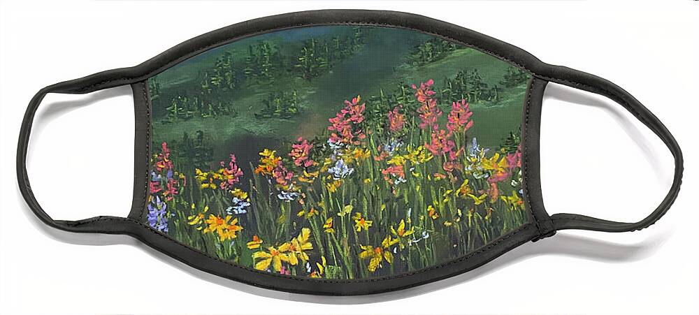 Wild Flower Face Mask featuring the painting Wild Flower Meadow at Sunset by Charlene Fuhrman-Schulz
