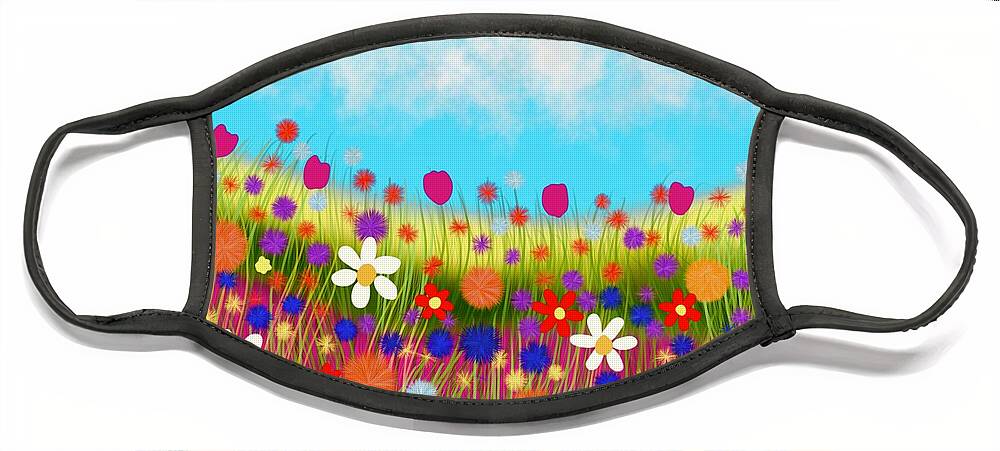 Wild Flowers Prints Face Mask featuring the digital art Wild flowers by Elaine Hayward