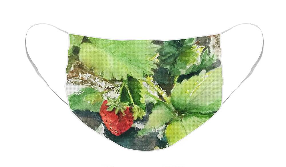 Nature Face Mask featuring the painting Wild Strawberry by Sonia Mocnik
