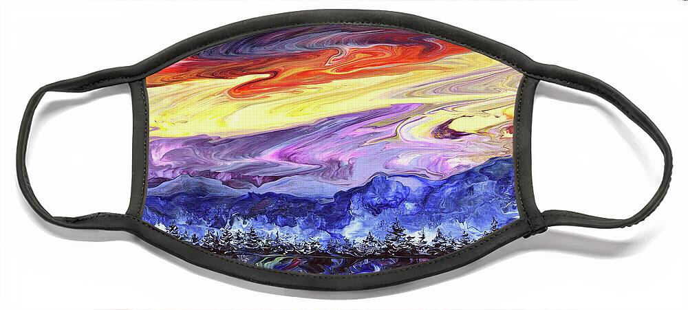 Sunset Face Mask featuring the painting Wild Sunset in the Pacific Northwest by Laura Iverson