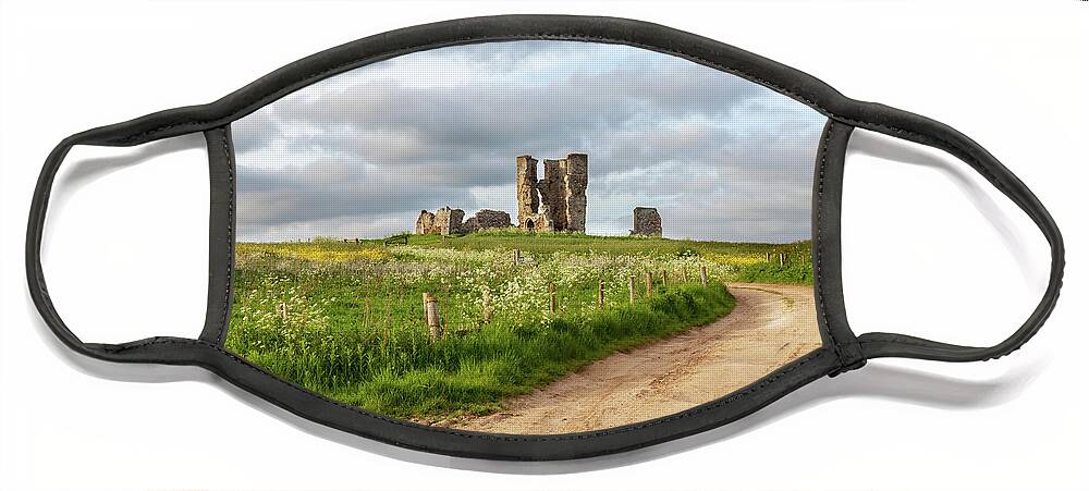 British Face Mask featuring the photograph Winding road leading to a chirch ruin in Norfolk by Simon Bratt