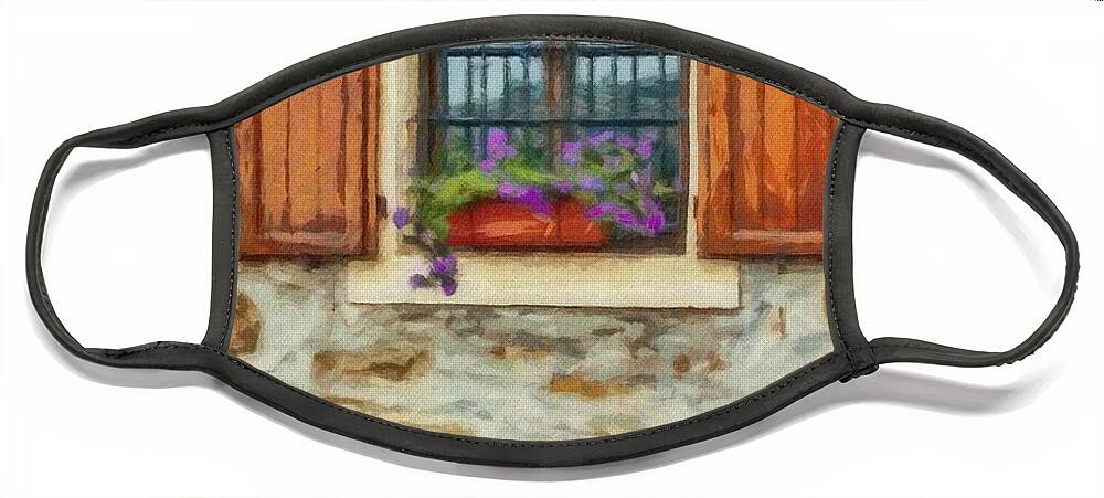 Shutter Face Mask featuring the painting Window in a Stone Wall by Jeffrey Kolker