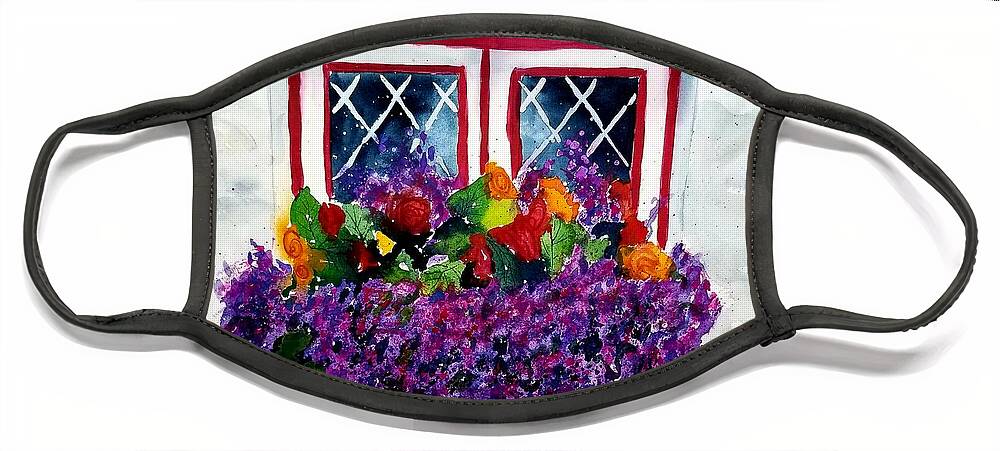 Flowers Face Mask featuring the painting Window Treatment by Ann Frederick