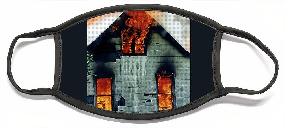 Windows Aflame Face Mask featuring the photograph Windows Aflame by Jennifer Robin