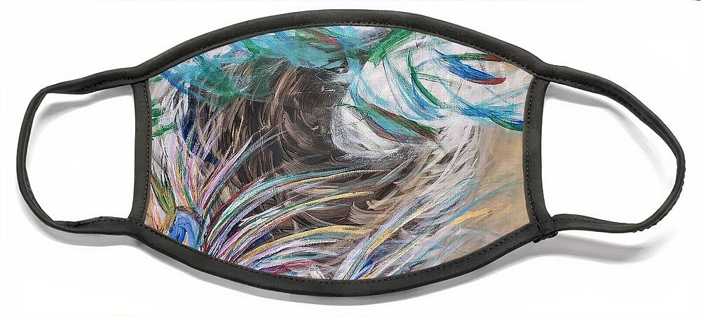Abstract Face Mask featuring the painting Windswept landing by Clily Artist Space