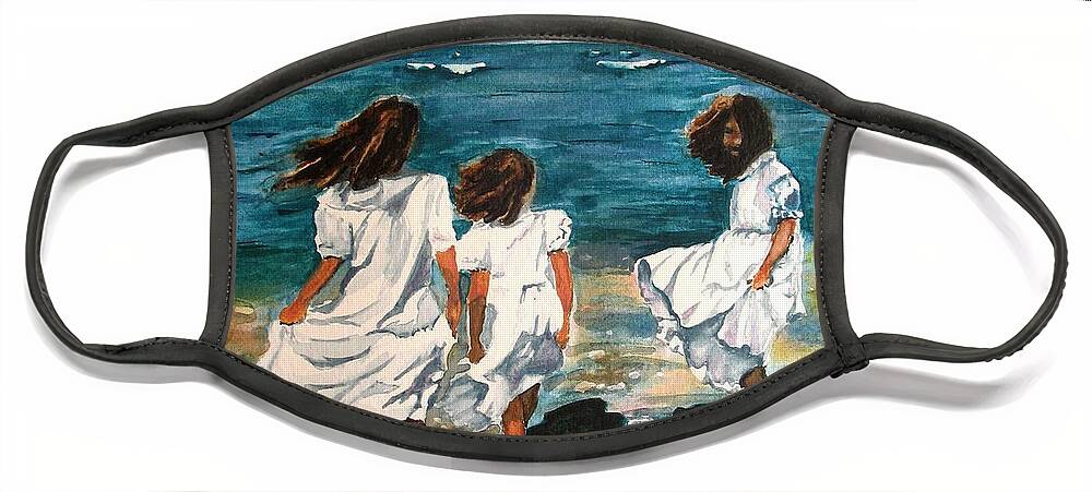 Girls Face Mask featuring the painting Windy Day by Karen Ilari