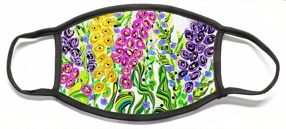 Abstract Snapdragons Face Mask featuring the painting Windy Garden Snaps by Jane Arlyn Crabtree