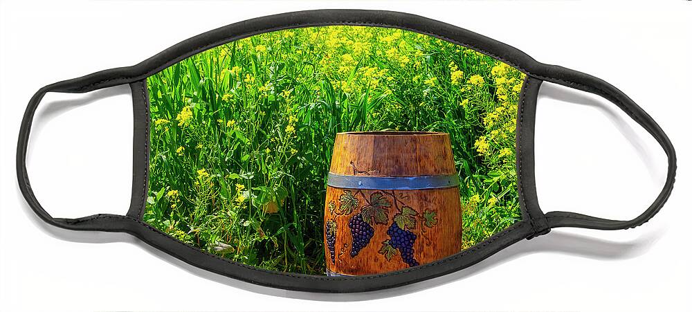 Grapes Face Mask featuring the photograph Wine Barrel In The Mustard Grass by Garry Gay