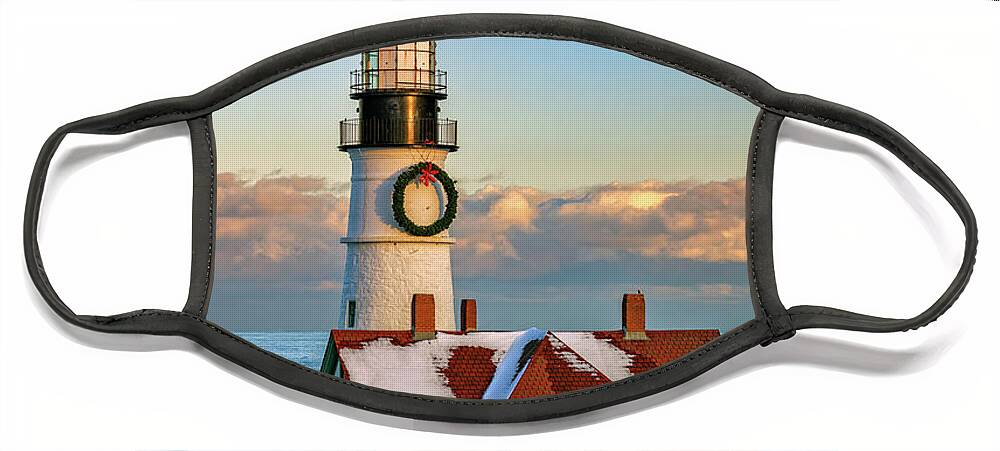 Portland Head Face Mask featuring the photograph Winter Afternoon at Portland Head Light by Rick Berk