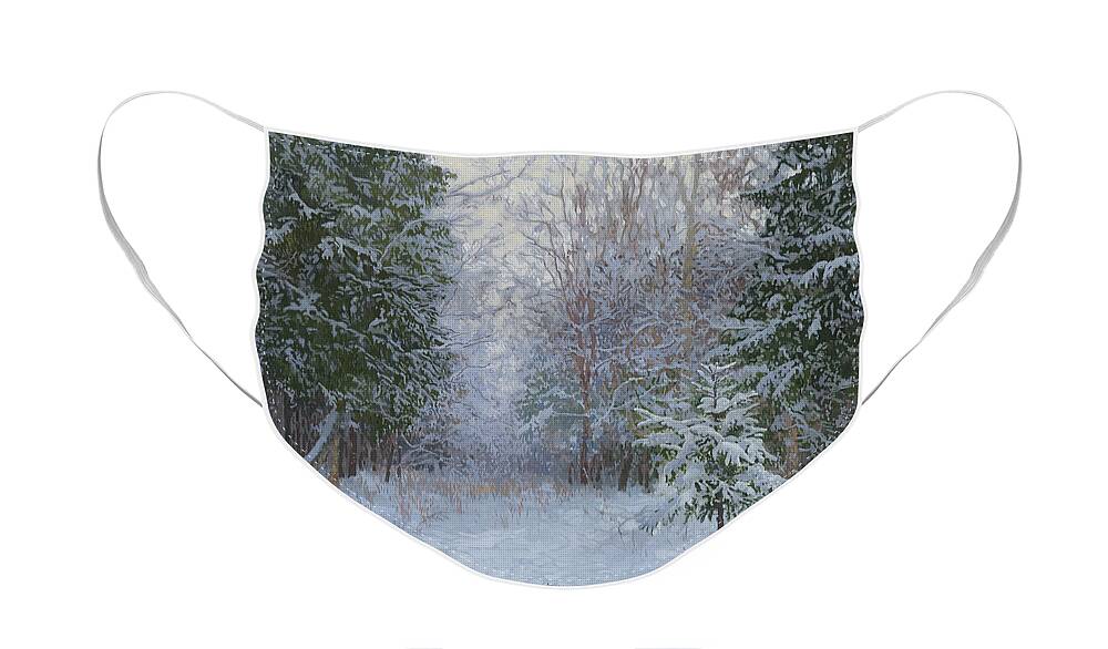 Winter Face Mask featuring the painting Winter forest by Simon Kozhin