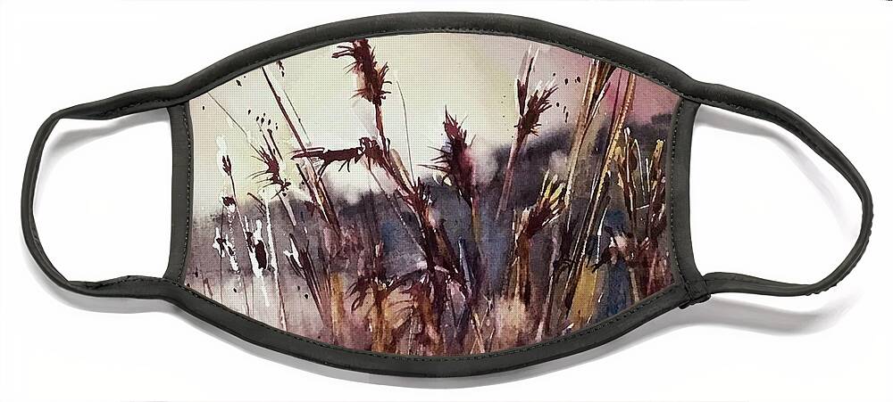 Landscape Face Mask featuring the painting Winter Grasses by Judith Levins