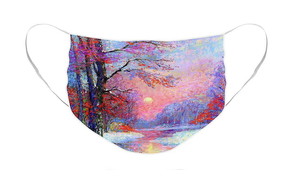 Tree Face Mask featuring the painting Winter Nightfall, Snow Scene by Jane Small