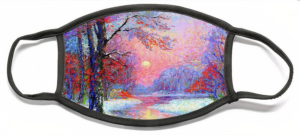 Tree Face Mask featuring the painting Winter Nightfall, Snow Scene by Jane Small