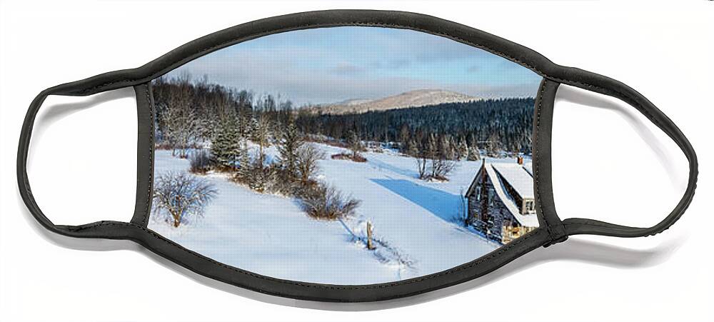 America Face Mask featuring the photograph Winter Panoram of Old House In Pittsburg, New Hampshire by John Rowe