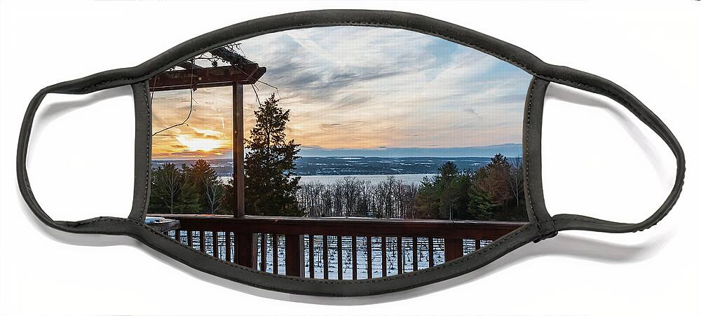 Landscape Face Mask featuring the photograph Winter Seneca Lake Sunset over the Vineyards by Chad Dikun